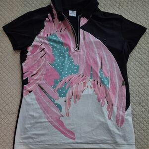 Elegant Black and Pink Floral Women's Polo